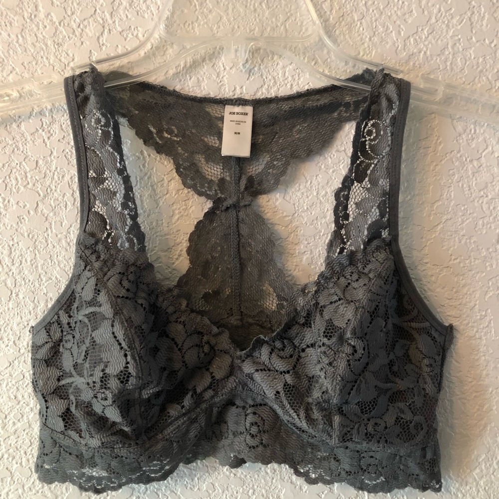 Joe Boxer grey lace bra bralette size M medium